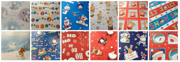 A selection of the gift wrap we use to wrap your Santa Grotto toys and books